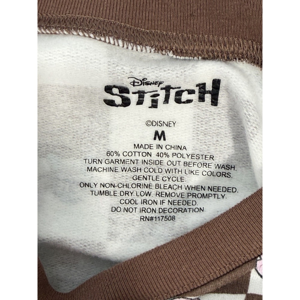 Disney Stitch Checkered Sweatshirt Brown Crewneck Pullover M Nostalgic Playful - Picture 5 of 7
